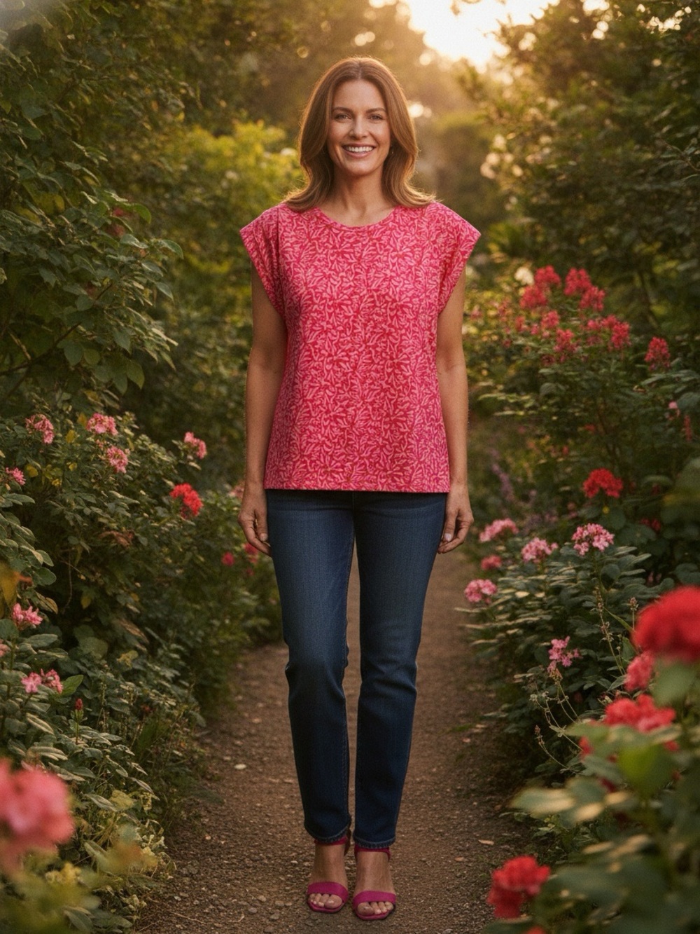 CHICO’S Pink & Red Floral Tee Size Large (2) - Picture 1 of 6